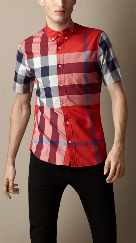 burberry check shirt red|Burberry Check button up shirt.